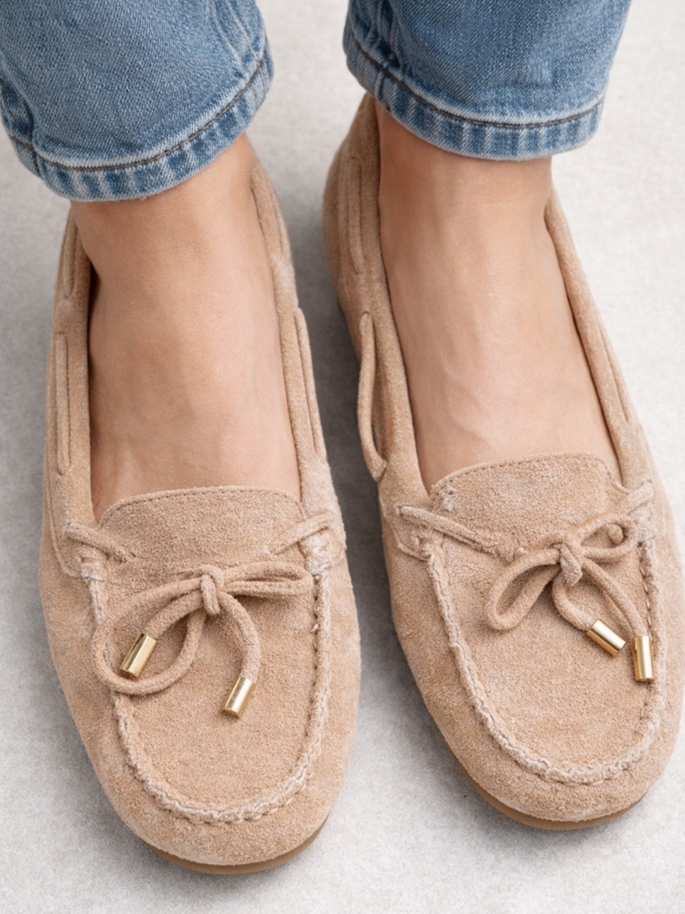 Michael Kors Suede Bow Moccasin Loafers in Beige